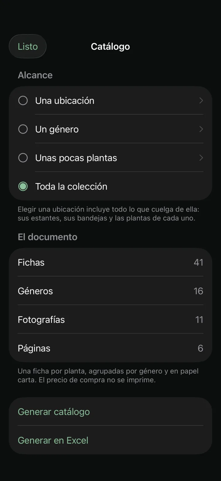 Generador de catálogo con alcance y contenido del documento