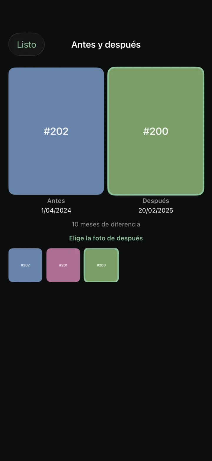 Comparación de una planta antes y después con diez meses de diferencia